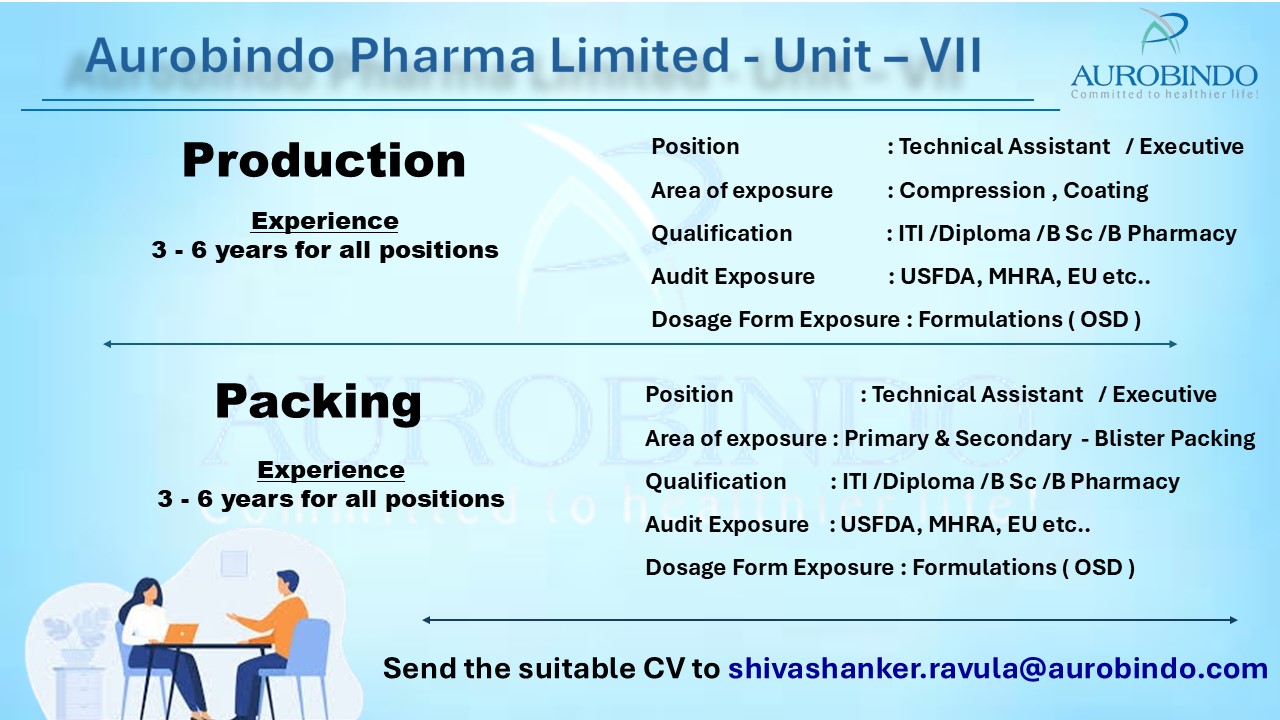 Aurobindo Pharma Unit 7 interview notification