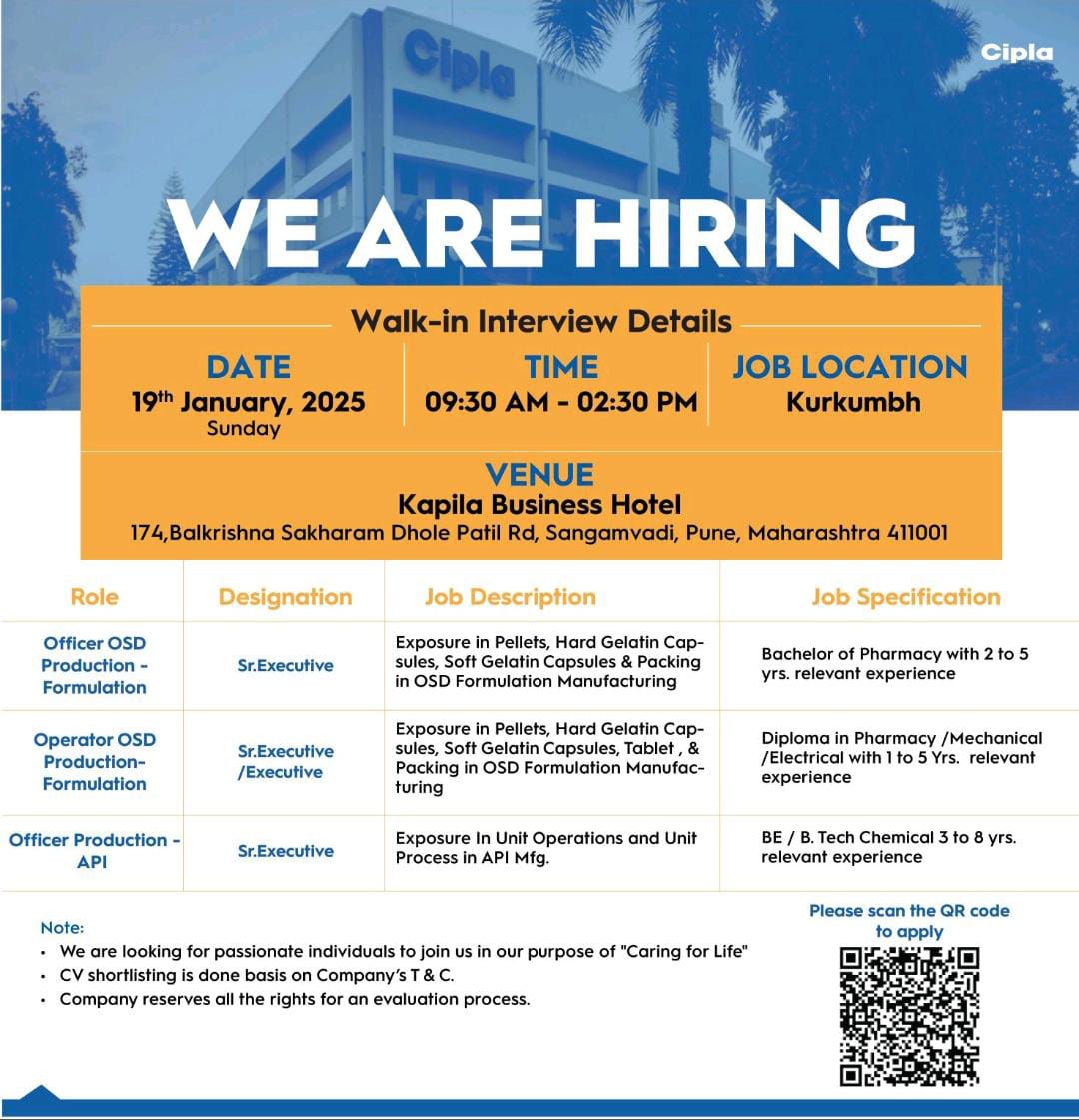 KURKUMBH  CIPLA INTERVIEW NOTIFICATION