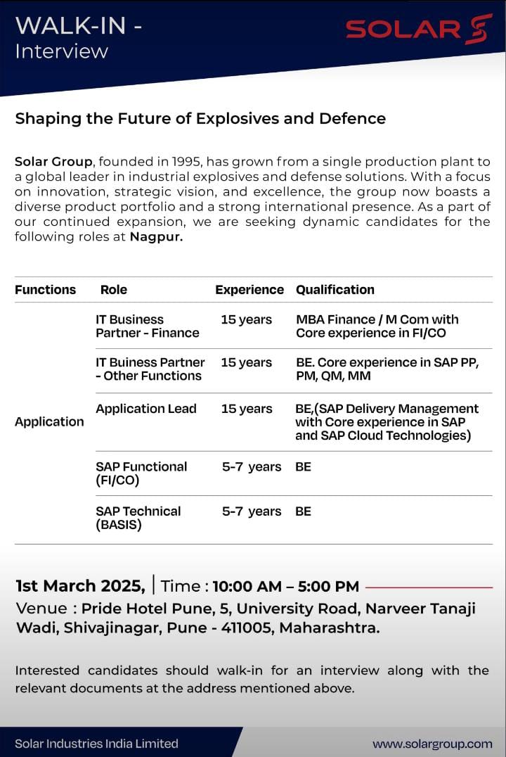 soalr industries walk in interview 